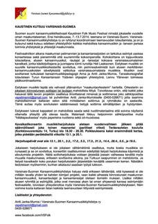 Varsinais-Suomen maakuntaorkesterin kokoonkutsu. Katse kohti Kaustisia 2014.